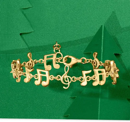 Vista 3 de Ross-Simons Pulsera de oro de 18 quilates sobre nota musical