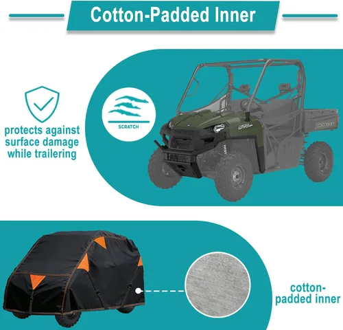 Vista 5 de QYMOTO 900D Cubierta UTV Transportable de 2 Plazas, Cubierta de Almacenamiento al Aire Libre Resistente al Viento para Ranger, RZR, Defender