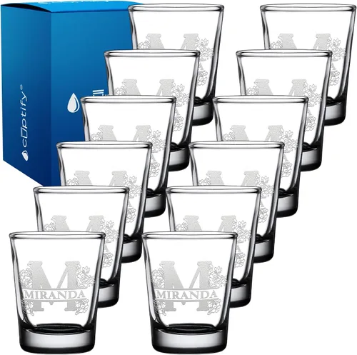 Vista 61 de Cuptify Inicial de cristal con monograma y nombre de 2 onzas, parte inferior negra grabada con texto personalizado para regalos, bodas, cumpleaños