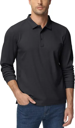 Vista 7 de TACVASEN Long Sleeve Polo Shirts for Men Tactical Performance Polo Shirts w Collar Quick Dry Fit Work Shirts Workout Golf