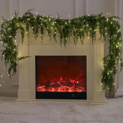 Vista 14 de MISSPIN 6ft Christmas Garland with String Lights, Real Touch Norfolk Pine Garland, Green Artificial Greenery Garland for Table, Mantle, Wall