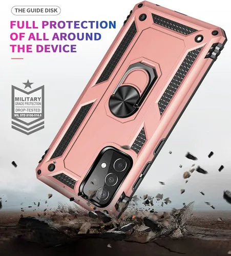 Vista 5 de ADDIT Funda A52 para Samsung Galaxy A52, con anillo de soporte, soporte ajustable, grado militar, protección resistente, a prueba de golpes, Oro Rosa