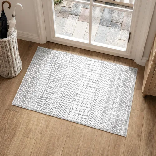 Vista 26 de Alfombra marroquí de área de 2x3 pies, color negro desgastado, alfombra de entrada antideslizante pequeña, suave, de pelo bajo, lavable, tapete