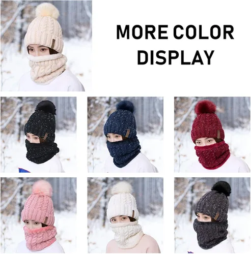 Vista 5 de ZEXIAN Conjunto de gorro y bufanda de esquí de punto con pompones para mujer y niña talla única