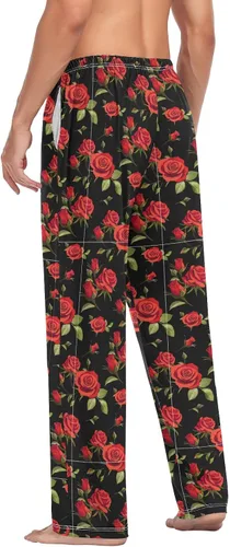 Vista 6 de Pantalones de pijama de flamenco floral para hombre, pantalones de descanso casuales para hombre, pantalones de pijama con bolsillos con cordón