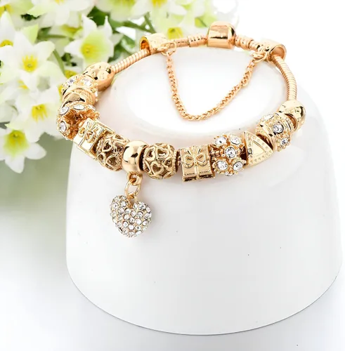 Vista 3 de Pulsera clásica con diamantes de amor chapado en oro para mujer, Cobre, diamantes de imitación, cristal austriaco