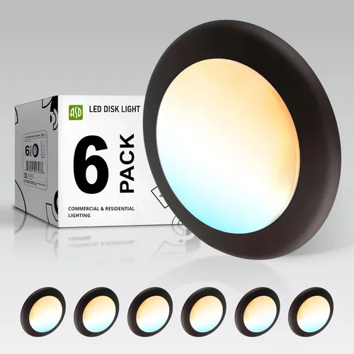Vista 33 de ASD Paquete de 6 luces LED de disco de 4 pulgadas, 10 W 5CCT 2700K-5000K 685LM CRI90+, lámpara de techo regulable, disco de montaje en superficie