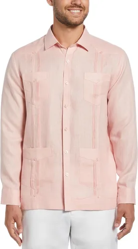 Vista 10 de Cubavera Camisa Guayabera de manga larga con cuatro bolsillos para hombre, 100 % de lino, detalle de pinzas, ajuste relajado