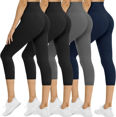 Vista 56 de NexiEpoch - Paquete de 4 leggings suaves para mujer, con bolsillos, control de abdomen y cintura alta, pantalones capri para yoga y ejercicio
