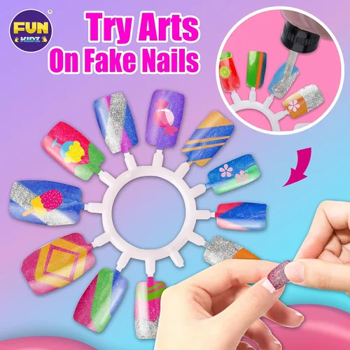 Vista 4 de FunKidz - Kit de arte de uñas para niñas, tamaño 17.91 pulgadas de ancho x 12.4 pulgadas de largo con esmalte de uñas pelable, secador de uñas