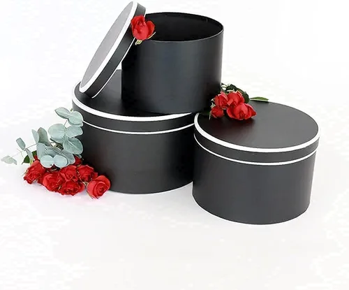 Vista 3 de UNIKPACKAGING Caja de flores redonda de alta calidad, cajas de regalo para arreglos florales y de regalo, juego de 3 piezas (L/M/S)
