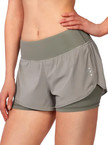 Vista 3 de Pantalones cortos para correr 2 en 1 para mujer para entrenamiento, atletismo, gimnasio, yoga cuenta con bolsillos para el teléfono.