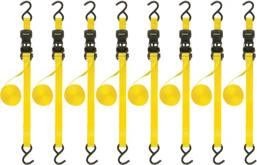 Vista 10 de STANLEY S10002 Correas de amarre de trinquete negras/amarillas de 1 pulgada x 10 pies - Carga de trabajo segura de 500 libras / Resistencia a