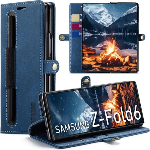 Vista 12 de Funda tipo cartera para Samsung Galaxy Z Fold 3 con soporte para bolígrafo S, color negro