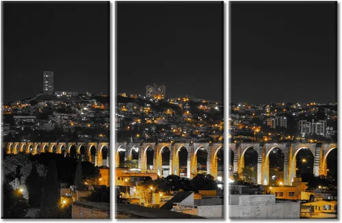 Vista 37 de TUMOVO 3 paneles de paisaje urbano en blanco y negro de Estados Unidos, arte de pared, famoso puente Golden Gate, San Francisco por la noche