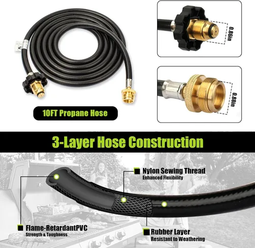 Vista 5 de Adaptador de manguera de propano de 10 pies F273704 de repuesto compatible con calentador Mr Heater Buddy, estufa Coleman, parrilla portátil