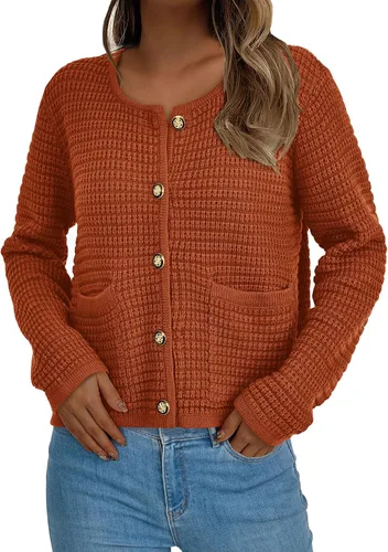 Vista 2 de PRETTYGARDEN Suéteres tipo cárdigan con frente abierto para mujer, con botones, manga larga, casual, lindas, de punto, con bolsillos