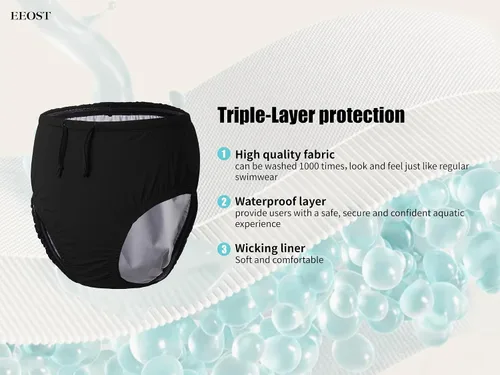 Vista 2 de Pañales de natación reutilizables para adultos, ropa de baño para necesidades especiales para incontinencia, cubiertas de pañales de tela Negro