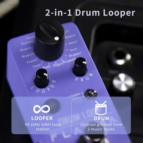 Vista 2 de Pedal looper FLAMMA FC01 y máquina de ritmos 2 en 1, pedales de guitarra con looper de tambor, tiempo de bucle de 20 minutos con 16 ritmos