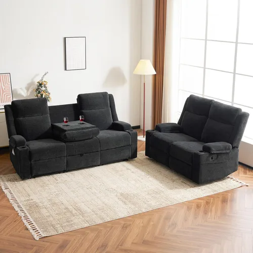 Vista 20 de Sofá reclinable de dos plazas, sofá biplaza con reposapiés ajustable, sillón reclinable de pared para sala de estar, cine en casa y RV (beige)