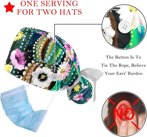 Vista 3 de 2 gorras de trabajo con botón de girasoles florecientes, vintage, ajustable, para cola de caballo, sombreros para mujer