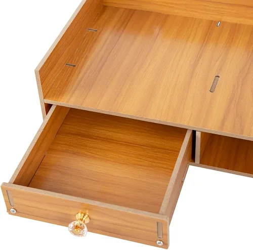 Vista 6 de Soporte ergonómico para monitor de madera,Estantes de monitor de escritorio pequeños con cajón,Organizador de escritorio de oficina en casa