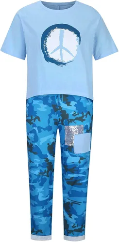 Vista 4 de Conjuntos de 2 piezas para mujer, de algodón, lino, media manga, vintage, con vuelo, camuflaje, pantalones rectos, chándal