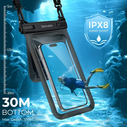 Vista 3 de SYNCWIRE Funda impermeable para teléfono, paquete de 2 bolsas impermeables IPX8 doble espacio para iPhone 15 14 13 12 Pro Max XR X SE 2022 8 Samsung
