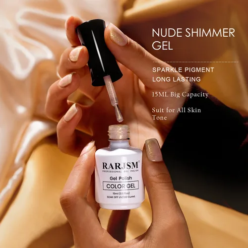 Vista 3 de RARJSM Esmalte de uñas en gel color albaricoque, dorado con brillantina, neutro, transparente, color nude, esmalte de gel para remojar para remojar