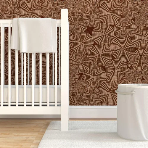 Vista 6 de Peel & Stick Wallpaper Swatch - Spirals Circle Brown Ivory White Cream Mudcloth Dot Tribal Minimal African Midcentury Modern Mod Custom Removable