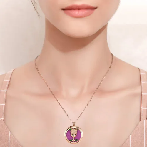 Vista 5 de Azneck - Collar de aromaterapia con colgante de árbol con difusor de aceite esencial de oro rosa, para hombres y mujeres, set de regalo de aceites