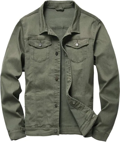 Vista 13 de LAMKUKU Chaqueta de mezclilla para hombre rasgada ajustada, abrigo de chaqueta vaquera para hombres
