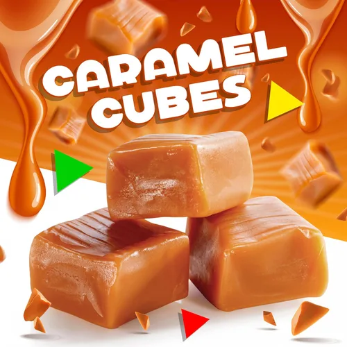Vista 4 de Caramel Cubes Candy Bolsa de 1 libra - Aprox. 65 unidades Delicioso caramelo masticable clásico, envuelto individualmente Sabor a vainilla
