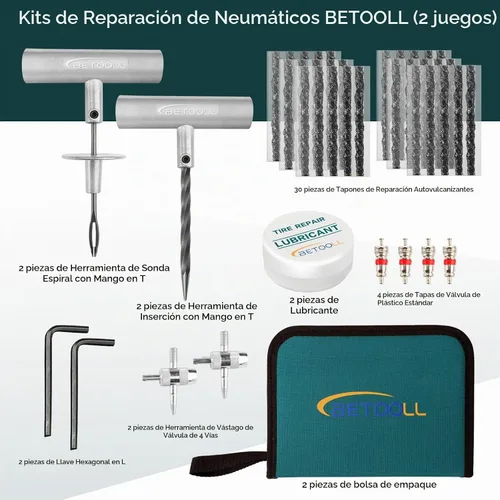 Vista 2 de Kit de reparación de neumáticos, juegos de 2-24 piezas, kit profesional resistente universal de emergencia para reparación de neumáticos planos