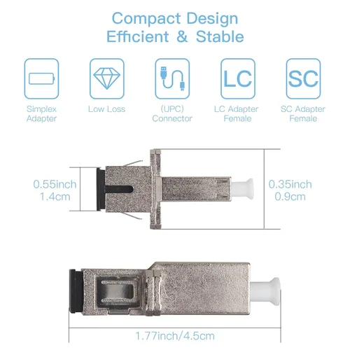 Vista 2 de Moocci Adaptador LC a SC (hembra a hembra) Conector de fibra óptica monomodo UPC Simplex Extensor de fibra óptica 1PC Acopladores/brida