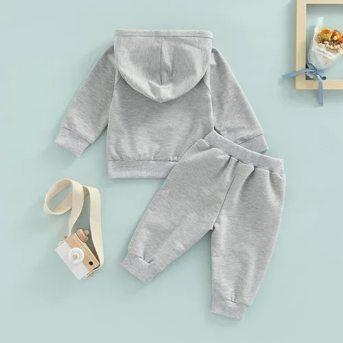 Vista 4 de Conjunto de sudadera de manga larga con capucha y pantalones con cordón para bebé y niña, ropa casual para otoño e invierno