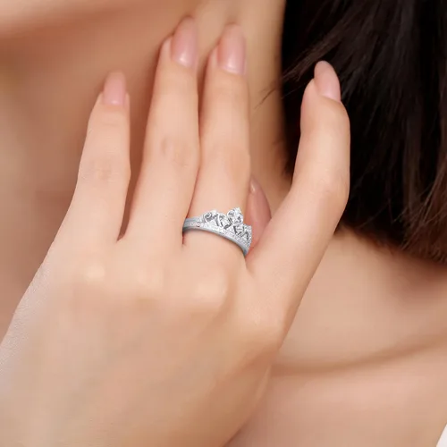 Vista 6 de AFFY Princess Crown Promise Ring for Women In Sterling Silver Oro Blanco