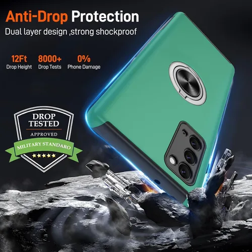 Vista 111 de Gritup - Funda para Galaxy A05S con protector de pantalla HD×2, funda protectora para teléfono a prueba de golpes con soporte magnético de anillo