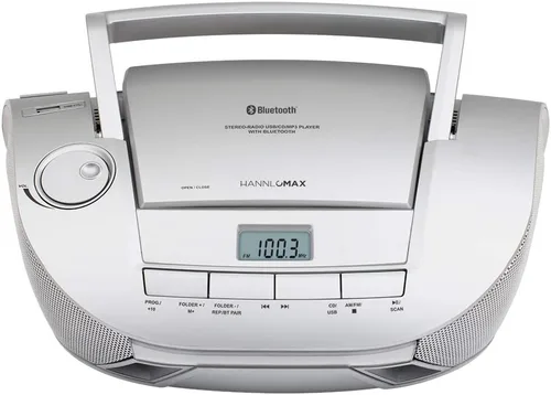 Vista 3 de HANNLOMAX Boombox de CD portátil HX-328CD con radio AM/FM, Bluetooth, puerto USB para reproducción de MP3, fuente de alimentación dual AC/DC Aux-in.