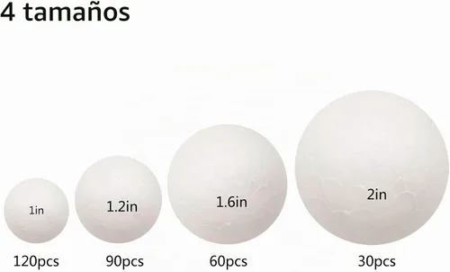 Vista 2 de Paquete de 300 bolas de espuma para manualidades, 4 tamaños incluyendo 1-2 pulgadas, bolas redondas lisas de poliestireno, bolas de espuma