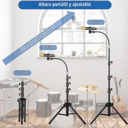 Vista 3 de KEREAL Soporte de micrófono para cantar para la mayoría de micrófonos, soporte de micrófono de cuello de cisne, altura ajustable de 21 a 75