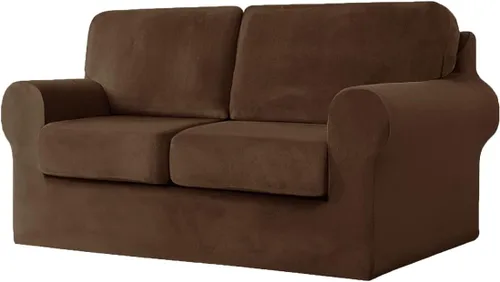 Vista 18 de vctops Funda elástica de terciopelo para sofá de 3 plazas, 7 piezas, suave, lavable, con respaldo individual y fundas de cojín para niños, gatos