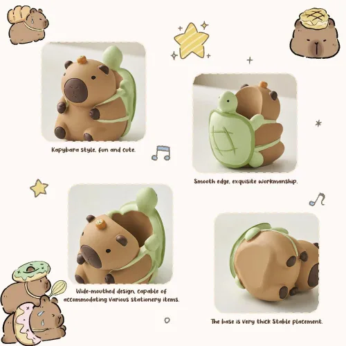 Vista 3 de Geluode Capybara con soporte para lápices de resina de tortuga, organizador de escritorio de diseño animal, soporte para bolígrafos de papelería