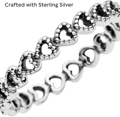 Vista 4 de Pandora Anillo de plata de ley con diseño de corazones, con caja de regalo