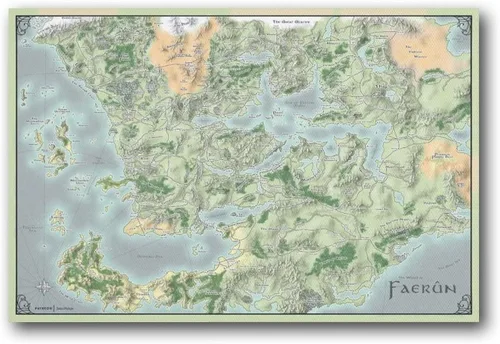 Vista 6 de Faerun - Póster de mapa de juego de Reinos Olvidados, póster de lienzo impreso para pared, póster de pintura de regalo, arte de arte, decoración