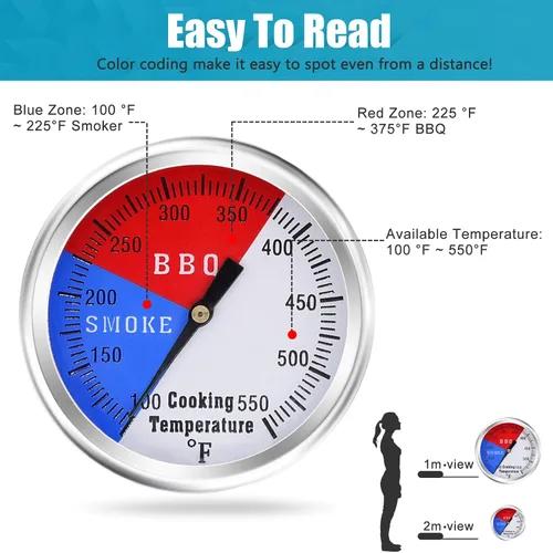 Vista 4 de Criditpid Termómetro de barbacoa de 2 pulgadas, medidor de temperatura, termómetro para parrilla de carbón, ahumador, cocina de carne, termómetro