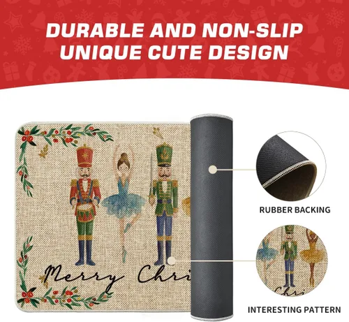 Vista 6 de Artoid Mode Felpudo de Cascanueces en Acuarela Feliz Navidad, Alfombra de Invierno de Perfil Bajo Tapete Intercambiable para Interiores y Exteriores
