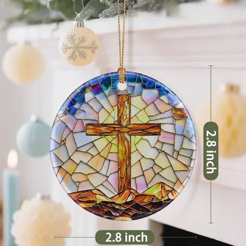 Vista 3 de Adorno de Cruz Católica, Adornos de Navidad Cristianos, Adornos de Árbol de Navidad, Decoración Religiosa de Vacaciones Regalos para Cristianos