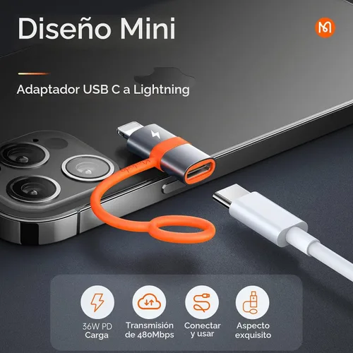 Vista 2 de mcdodo Adaptador USB C a Lightning de 36 W tipo C a Lightn-ing, convertidor de cable de carga USB C para iPhone 14/13/12/11/XS/XR/SE/AirPods