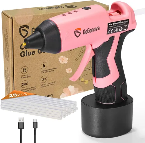 Vista 12 de GoGonova Kit de pistola de pegamento caliente inalámbrica, batería de 5 Ah Azul